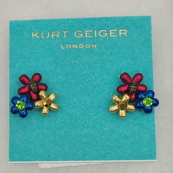 Kurt Geiger London Floral Stud Earrings NWT! NEW! - Picture 2 of 7
